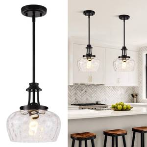 lot 5535 image: Modern Pendant Lights Kitchen Island, Matte Black Pendant Light Fixtures with 10 Clear Hammered Glass Shade, Industrial Hanging Pendant Lights Fixture for Kitchen Island Dining Room Bedroom Entryway