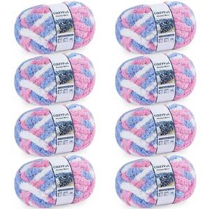 lot 5543 image: Cozyful Chunky Yarn for Hand Knitting - #10 Chunky Chenille Blanket Yarn, Jumbo Big Thick Chunky Yarns for Crocheting, Tie Dye Bulky Knit Yarns, 8 Skein (25 yds 8 oz Each Skein), Blue & Pink & White