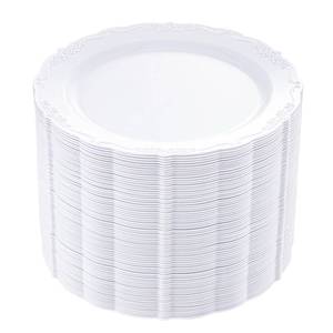 lot 5565 image: DaYammi 60PCS White Plastic Plates, Heavy Duty White Disposable Premium 7.5inch Dessert Cake Salad Appetizer Plates Hard Plastic Platos Disposable for Party Wedding