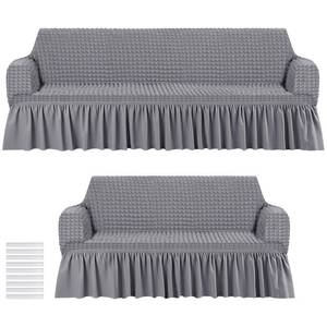 lot 5568 image: Fanfanwin 2 Pcs Sofa Slipcover Set for Couch Cushion Couch Cover with Skirt Durable Washable High Elastic Stretchable Furniture Covers for Sofa Loveseat Arm Chair(Gray)