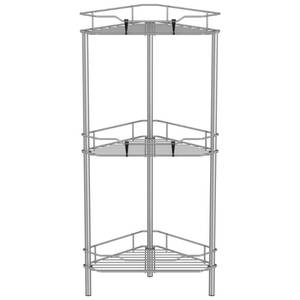 lot 5569 image: HuggieGems 3 Tier Floor Standing Corner Shower Caddy Organizer Shelf with Hooks, Bathroom Shelves Stand Rack, Gray