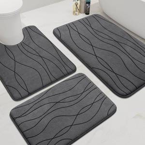 lot 5581 image: YIHOUSE Memory Foam Bathroom Rug Set, 3 Pieces - Dark Grey (Ultra Soft, Absorbent, Non-Slip, Machine Washable)