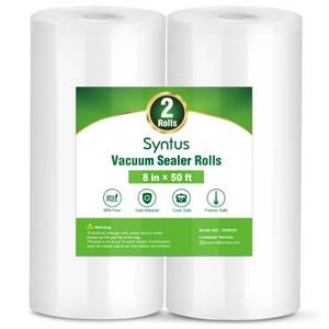 lot 6375 image: Syntus Vacuum Sealer Bags, 2 Rolls 8 x 50 Commercial Grade Bag Rolls, BPA Free Food Vac Bags for Storage, Meal Prep or Sous Vide