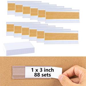 lot 6376 image: VELATYVIO 88Pcs Self Adhesive Label Holders Clear Plastic Wire Shelf and Price Tag Rack with Paper Inserts for Supermarket Storage Bins Library Bookshelf Mailbox 3 X 1 Inch