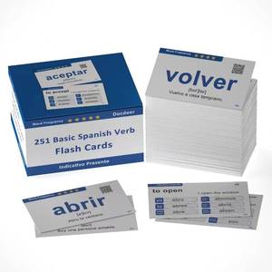 lot 6392 image: Docdeer 251 Spanish Verbs Learning Flash Cards for Beginners, Adults & Children - Spanish to English Flashcards, Medium, White