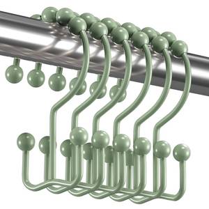 lot 6396 image: Titanker Shower Curtain Hooks Rings, Rust-Resistant Metal Double Glide Shower Hooks for Bathroom Shower Rods Curtains, Set of 12 Hooks - Sage Green