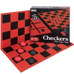 lot 6401 image: HI-Q Checkers & Tic-Tac-Toe Board Game Set �� Classic Strategy for Kids & Family �� Features Interlocking Stacking Pieces & Folding Board �� Ages 6
