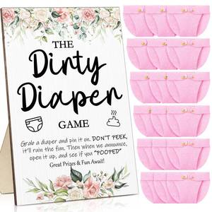 lot 6402 image: Roowest 51 Pcs Dirty Diaper Baby Shower Games Funny Wooden Sign with 50 Pcs Mini Diapers Cute Felt for Gender Reveal Party Baby Shower(Pink Flower)