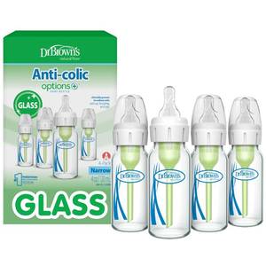 lot 6428 image: Dr. Browns Anti-Colic Options Narrow Glass Baby Bottle with Level 1 Slow Flow Nipple, BPA-Free, 4 oz120mL, 4-Pack