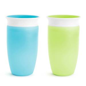lot 6430 image: Munchkin Sippy Cups for Toddlers 1-3, Spill Proof Miracle 360 Cup, 10 Ounce, 2 Pack, GreenBlue