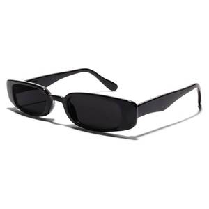 lot 6436 image: ShadyVEU Slim Classic Rectangular Sunglasses UV Protection 90��s Vintage Small Wide Retro Frame Fashion Shades (Black Frame, Smoke Black Lens)