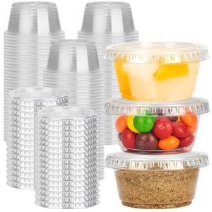 lot 6443 image: YEEHAW 100 Sets - 2 oz Jello Shot Cups with Lids, Portion Cups, Clear Disposable Plastic Jello Shot Cups for Meal Prep, Salad Dressing, Souffl�, Portion Containers