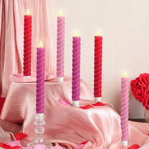 lot 6447 image: Baquler 6 Pcs Flameless Taper Candle Pink and Red Twisted LED 9.65 Inch Taper Candles Battery Operated Twisted Candlestick for Spring Birthday Home Party Dinner Table Decor