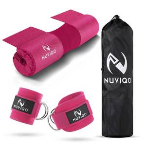 lot 6459 image: Barbell Pad & Ankle Straps for Cable Machine with Carry Bag - Gym Accessories for Women & Men - For Cable Kickbacks, Leg Extensions, Hip Thrusts & Squats - Workout Attachments for Home & Gym (Pink)