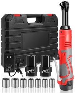 lot 6466 image: FAHKNS 18V Extended Cordless Ratchet Wrench 38 Electric Wrenches Set 45 ft-lbs (60 N.m) 400RPM Power,2 Battery 2.0Ah Lithium-Ion,7 Sockets (10111213141517mm) And Charger,Variable Speed Trigger