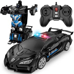 lot 6472 image: LNNKINE Remote Control Car, Transform Robot RC Cars, 2.4Ghz Transforming Police Car Toy with LED Light, One-Button Deformation and 360° Rotating Drifting, Toys for Boys Age 4-7 8-12