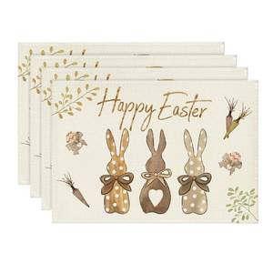 lot 6473 image: Artoid Mode Carrots Rabbit Bunny Happy Easter Placemats for Dining Table, 12 x 18 Inch Spring Seasonal Holiday Decoration Rustic Vintage Washable Table Mats Set of 4