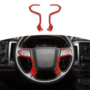 lot 6491 image: RT-TCZ for Chevy Silverado Red Steering Wheel Panel Trim for Chevrolet SilveradoSuburbanTahoe 2014-2018 for GMC SierraYukon 2014-2018 Red Interior Accessories 2pcs
