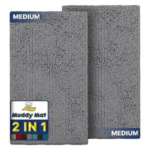 lot 9521 image: Muddy Mat� 2-Piece Grey Medium 30X19 AS-SEEN-ON-TV Highly Absorbent Microfiber Door Mat, Bath Mat and Pet Rug, Non Slip Thick Washable, Soft Chenille for Kitchen Bathroom Bedroom Indoor and Outdoor