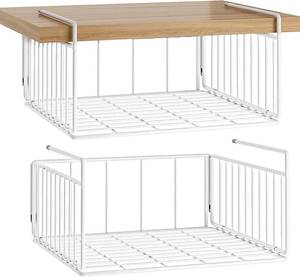 lot 9525 image: SUFAUY Under Shelf Basket Storage, 2-Pack Under Cabinet Hanging Wire Organizer for Pantry Kitchen, White