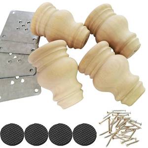lot 9539 image: Wooden Furniture Legs, Solid Wood Unpainted Replacement Furniture Legs, Kitchen Dining Table LegsDeskSofaBookcase Bun Feet, DIY Wooden Round legs with Mounting Plate & Screws Set of 4 (4 Inch)