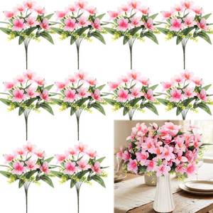 lot 9544 image: FineCheer 10 Bundles Artificial Flowers Bulk for Party Table Centerpiece Small Lilies with 7 Heads Silk Fabric Faux Fake Flower Bouquet for Mothers Day Wedding Home Indoor Vases(White)
