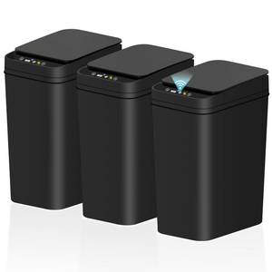 lot 9552 image: jinligogo 3Pack Bathroom Small Trash Can with Lid, 2.6 Gallon Touchless Automatic Garbage Can Slim Waterproof Motion Sensor Smart Trash Bin for Bedroom, Office, Living Room-Black