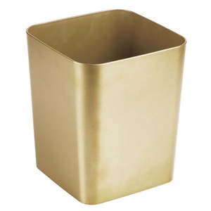 lot 9558 image: mDesign Small Metal 2.3 Gallon Trash Can, Square Waste Basket Bin, Soft Brass