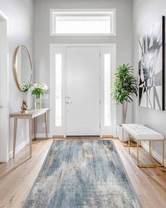 lot 10207 image: MINIDEAR 2x6 Runner Rugs for Entryway, Kitchen Rug, Washable Rugs for Bedroom Non Slip Modern Rug Carpet Mat for Home, Blue-Gray