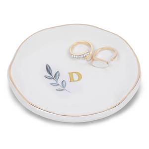 lot 10228 image: Personalized Ceramic Ring Dish, Initial Jewelry Tray for Rings, Earrings, Necklaces & Bracelets, Gift for Engagements, Birthdays, Holidays, Mom, Sister, Bridesmaid, Bride-to-Be, 4 Ring Plate