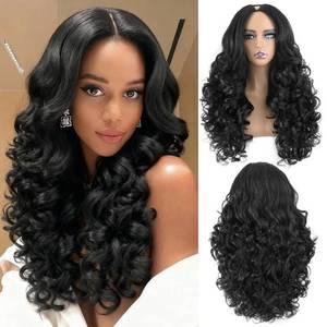 lot 10236 image: Rafabcici V Part Curly Wig For Black Women,26 Inch Loose Body Afro Curly Half Wig,Natural Texture No Leave Out(Natural Black)