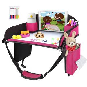 lot 10259 image: UTOLOVE ��Kids Travel Tray, Kids Travel Trays for Car Seat, Road Trip Essentials for Toddler, Carseat Lap Tray with Dry Erase Board & Storage Organizer for Road Trip Activities for Kid, Pink