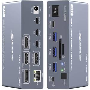 USB C KVM Switch 3 Monitors 2 Laptops 4K@60Hz, Displaylink USB C Docking Station 3 Monitor KVM for Windows Mac M1 M2 M3 M4, Extended Triple Displays,PD 100W,USB 3.0,USB 3.2,SD/TF,1G Ethernet