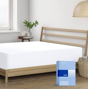 lot 11128 image: Thread Spread 100% Cotton Fitted Sheet King Size - 400 Series Glee Collection Fitted Sheet King Cotton Only, Luxuriously Soft, Durable, Cooling 16 Deep Pocket Sateen, Hotel Quality - White