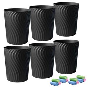 lot 11146 image: YGJT Small Trash Can, 3 Pack 1.8 Gallons Bathroom Trash Can, Slim Waste Basket, Round Garbage Can, Plastic Trash Bin for Kitchen, Dorm, Bedroom, Office, Living Room, Study, Compact Spaces(Black B)