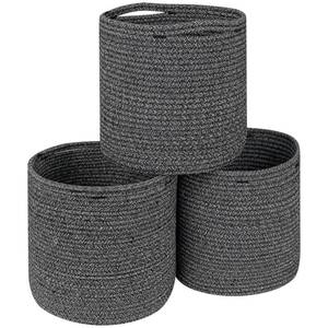 lot 11165 image: voten Storage Cubes Baskets Bins Organizer 11x11x11 Fit 12x12Cube Storage Organizer Bookcases Shelves,Roomy Cute Durable Woven Cotton Storage Basket for Organization,Round 3Pack Mixed Black