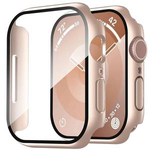 lot 12261 image: Smiling 2 Pack Case Compatible with Apple Watch Series 11 (2025)10 42mm with Tempered Glass Screen Protector, Hard PC Case Overall Protective Cover- 1 Rose Gold  1 Transparent