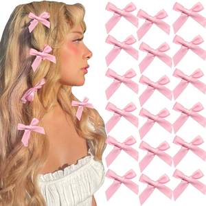 lot 12280 image: SAWINDA 20PCS Pink Mini Bowknot Ribbon Barrettes - Cute Claw Clips for Teens, Women & Girls Hair Accessories