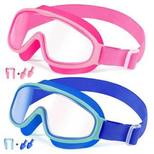 lot 12292 image: Vvinca Kids Swim Goggles 2 Pack, No Hair Pulling Comfort Fabric Strap Swimming Goggles for Kids Age 3-14, Anti-FogUV No Leaking Wide View Swim Mask for Toddler Boys Girls, Summer Pool Essentials (Missing One)