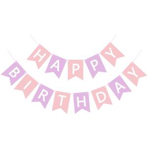 lot 12306 image: JHZMCRX Happy Birthday Banner Sign, Birthday Garland Wall Door Banners Flag for Women Men Boys Girls Party Backdrop Decorations, Personalized Name Banner White Letters Light Purple and Pink