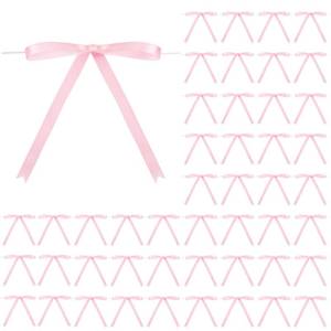lot 12309 image: Riceshoot Pink Bows, 50 Pcs 5x7 Inch Twist Tie Satin Ribbon Bows for Gift Wrapping Cake Balloons Treat Bags Birthday Present Holiday Gift DIY Craft Wedding Baby Shower Anniversary Party Decor