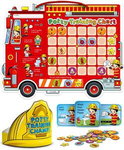 lot 12310 image: Potty Training Chart with 35 Stickers, 3 Reminder Stickers and Crown for Toddlers Boys and Girls - Potty Training Rewards for Kids - Fireman