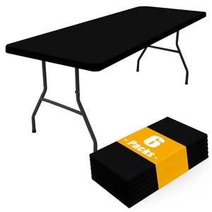 lot 12316 image: Smiry 6 Pack Rectangle Picnic Table Cloth, Waterproof Elastic Fitted Tablecloths, Washable Polyester Rectangular Patio Table Cover for Camping, Indoor and Outdoor (Black, 30x72)
