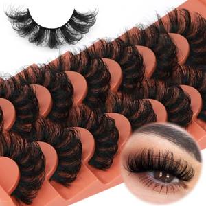 lot 12335 image: Mink Lashes Fluffy False Eyelashes 20-22mm Dramatic Volume Eyelash Full Eye Lashes 8D D Curly Fake Eyelashes 7 Pairs Faux Mink Lashes Multipack by TOOCHUNAG