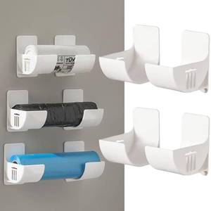 lot 12338 image: 4 Pcs No Punching Trash Bag Dispenser Plastic Bag Holder,Wall Mounted Plastic Bag Organizer Grocery Bag Holder White Garbage Trash Bag Holder For Home Organization Kitchen Organizers And Storage