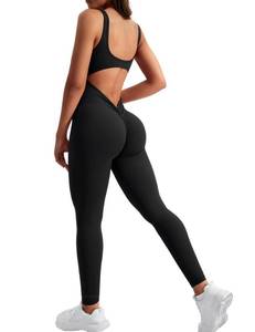 lot 12345 image: YEOREO Sleeveless Jumpsuits for Women Sexy Backless Gym Bodycon Lizvette V Back Scrunch Butt Rompers Black M