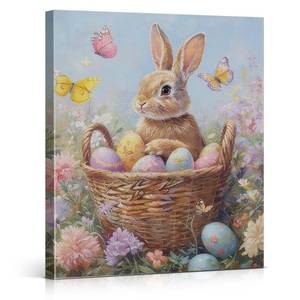 lot 12361 image: XIPLUM Easter Canvas Wall Art Bunny and Easter Eggs Poster Painting Wall Decor Vibrant Spring Rabbit Bunny Print Picture for Home Living Room Bedroom Decorations, 8x10 Inch