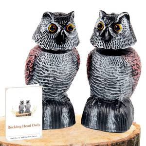 lot 12362 image: BobbleHead Owl Decoys Sculpture to Scare Birds Away, 2-Pack 8.3 Fake Owl Plastic Scarecrow Bird Deterrent, Natural Enemy Pest Repellent, Garden Decor Statues for outside, Patio, Lawn, Yard Decoration