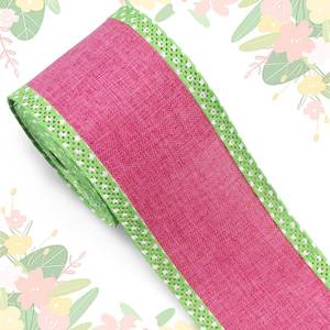 lot 12367 image: Estivaux Spring Craft Ribbons for Wreath Bows, 2.510 Yards Wired Edge Pink Green Burlap Ribbon for Wedding, Crafting, Sewing, DIY Crafts Supplies