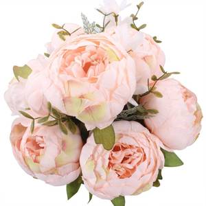 lot 12371 image: Duovlo Springs Flowers Artificial Silk Peony Bouquets Wedding Home Decoration,Pack of 1 (Spring Pure Pink)